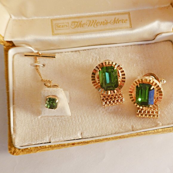 Austrian Crystal Cufflinks Tie Tack - Picture 1 of 2